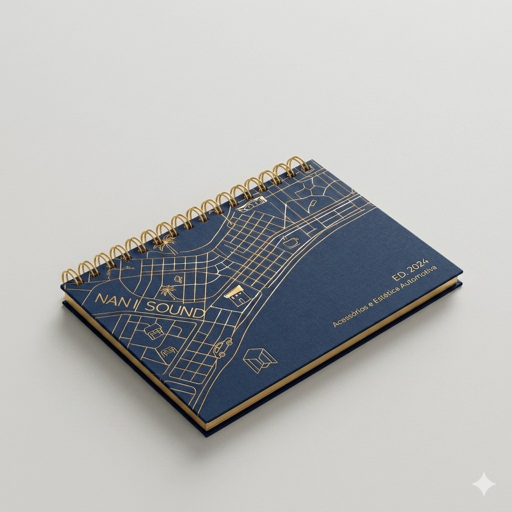 Caderno personalizado com acabamento dourado